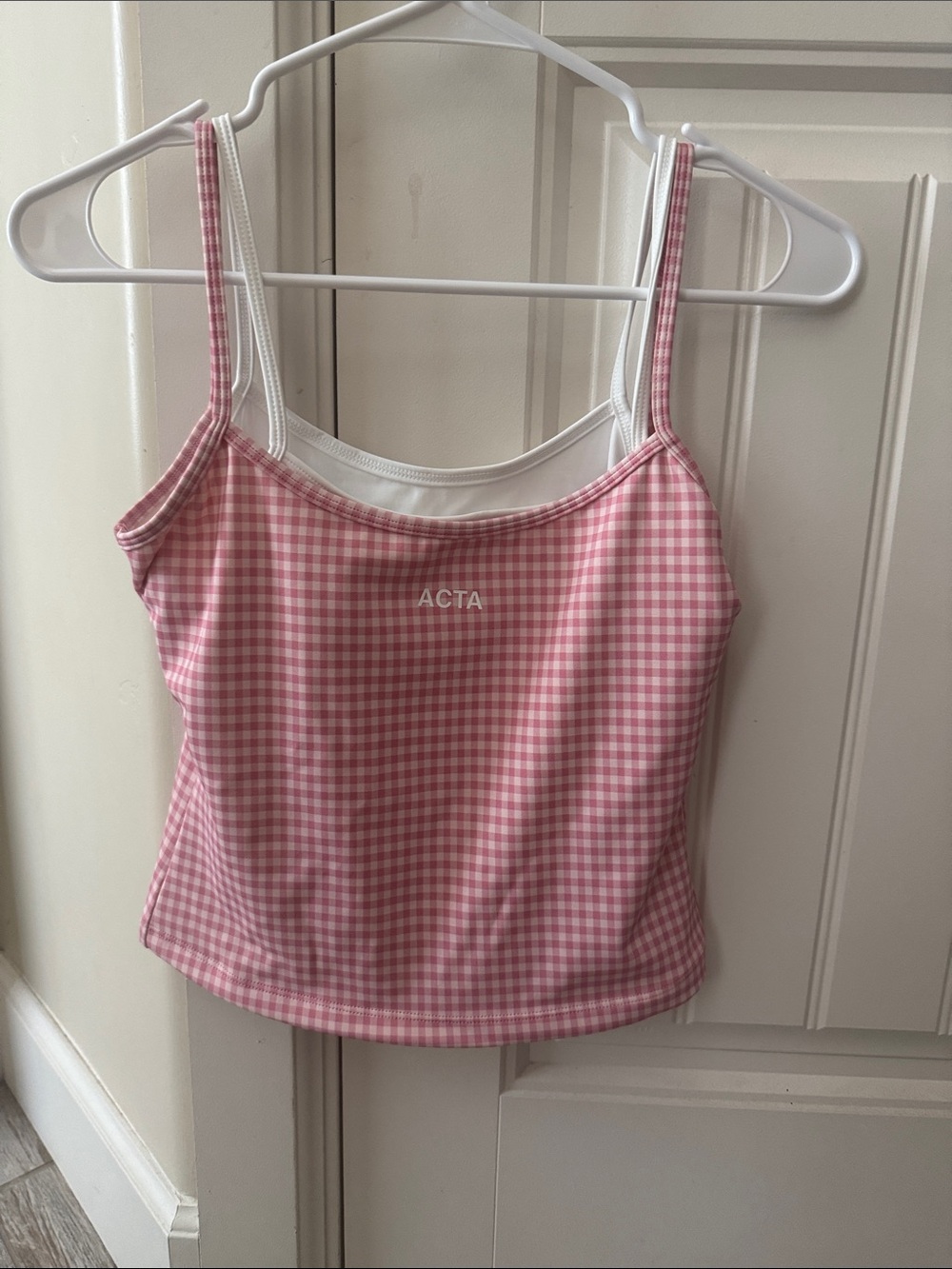 Acta Wear Pink Gingham Double-Strap Cami Top
